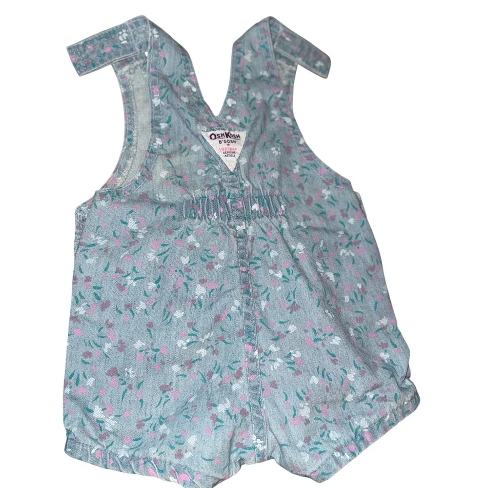 Vintage OshKosh Bgosh Floral Denim Vestbak Shortalls Overalls 12M